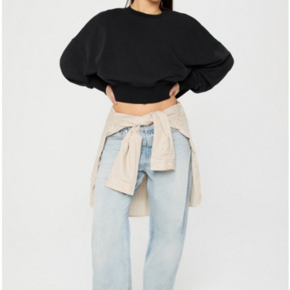 Fabletics Year Round Cropped Mock Neck Sweatshirt | Black | L | EUC | Oversized